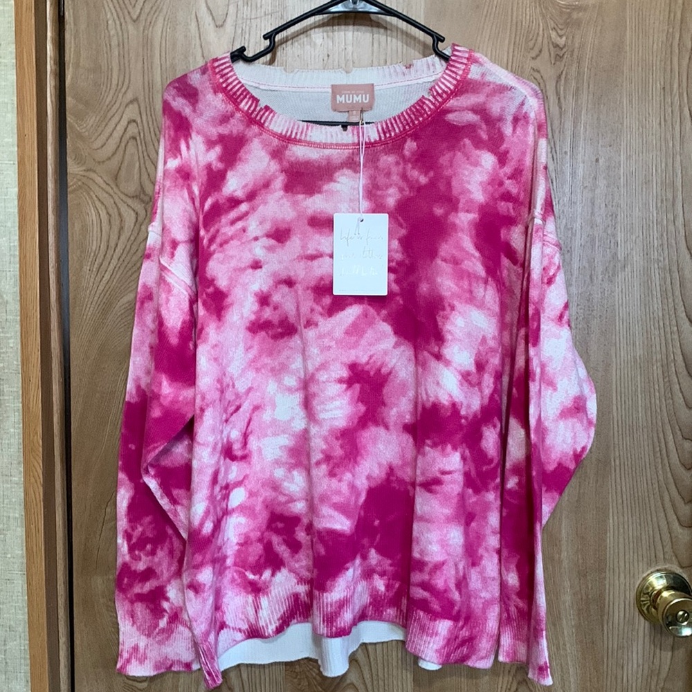 MUMU pink and white, super cute, lightweight sweater, size small